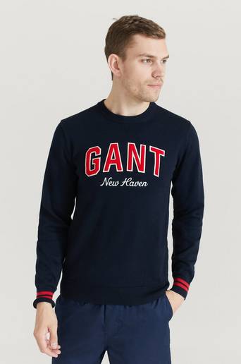 Gant Stickad Tröja Gant Logo Crew Blå