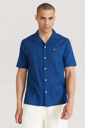 Lyle & Scott Kortärmad Skjorta Cotton Linen Resort Shirt Blå