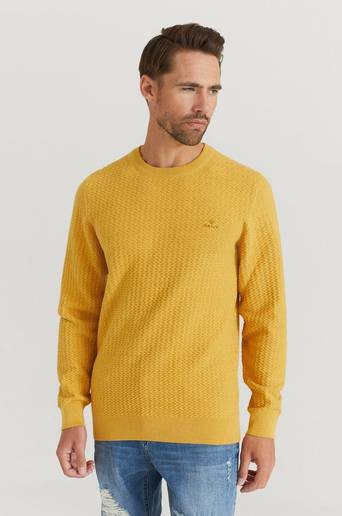 Gant Stickad Tröja D1. Cotton Texture Crew Guld