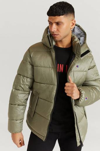 Champion Reverse Weave Pufferjacka Hooded Jacket Grön