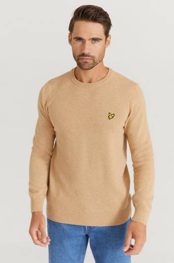 Lyle & Scott Stickad Tröja Crew Neck Lambswool Blend Jumper Brun