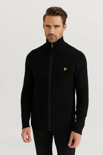 Lyle & Scott Stickad Tröja Knitted RIB Zip Through Cardigan Svart