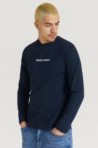 Wood Wood Långärmad T-Shirt Peter Logo Long Sleeve Blå