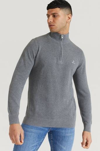 Gant Stickad Tröja Cotton Pique Half Zip Grå