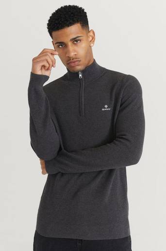 Gant Stickad Tröja Cotton Pique Half Zip Grå