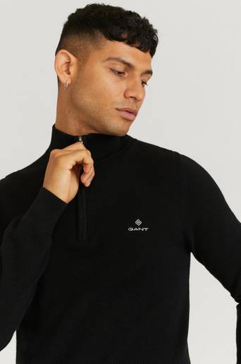 Gant Stickad Tröja Cotton Pique Half Zip Svart