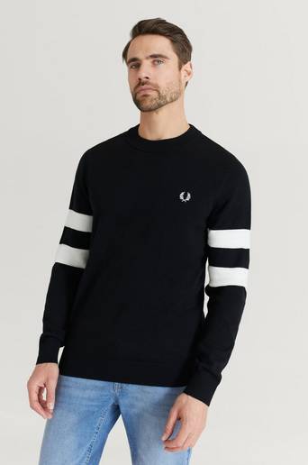 Fred Perry Stickad Tröja Tipped Sleeve C/N Jmpr Blå