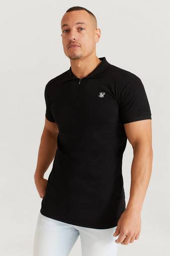 SIKSILK Piké Inset Cuff Stretch Polo Svart