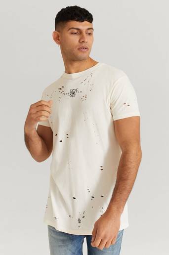 SIKSILK T-Shirt S/S Distressed Box Tee Vit