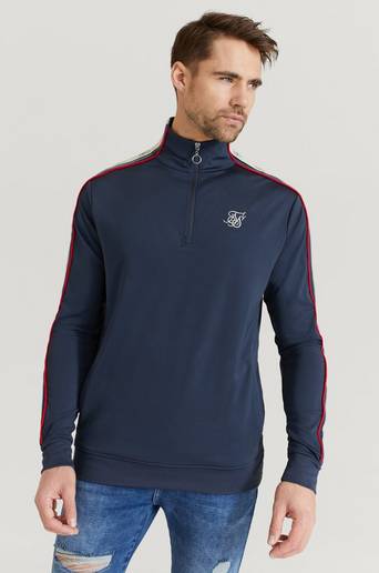 SIKSILK Tröja Premium 1/4 Zip Funnel Neck Blå