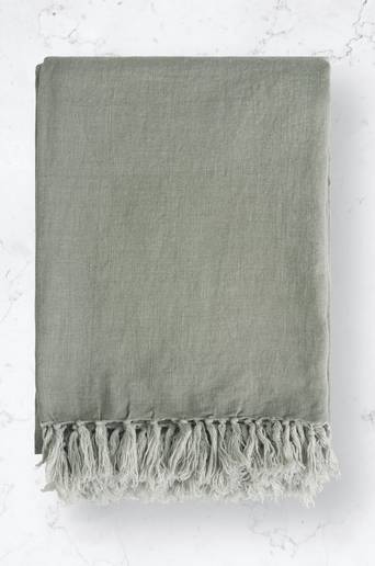 Studio Total Home Överkast Fringe Linen Bedspread Grön