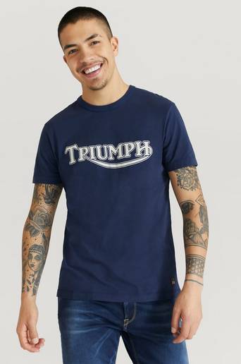 Triumph Motorcycles T-Shirt Fork Seal Heritage Logo Carrier Blå