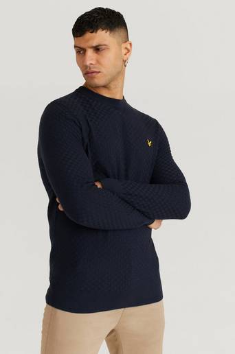 Lyle & Scott Stickad Tröja Checkerboard Knit Crew Neck Jumper Blå