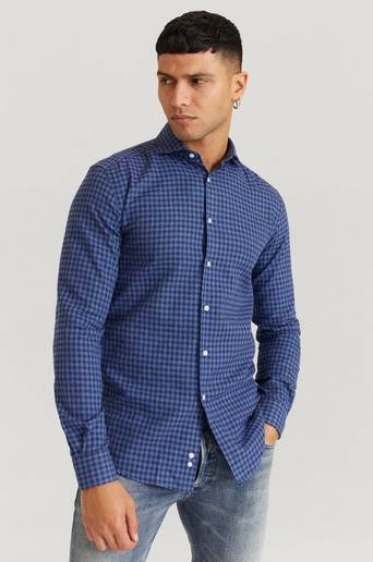 Pour Skjorta Benito Small Check Shirt Blå