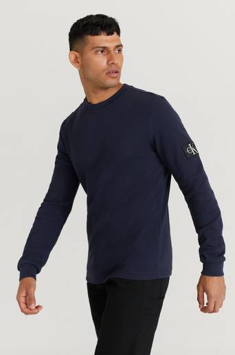 Calvin Klein Jeans Långärmad T-Shirt Monogram Badge Waffle LS Tee Blå