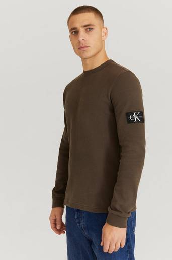 Calvin Klein Jeans Långärmad T-Shirt Monogram Badge Waffle LS Tee Grön