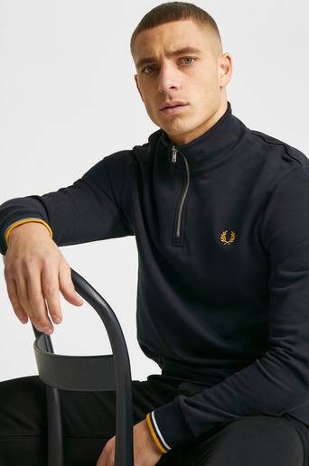 Fred Perry Tröja Half Zip Sweatshirt Svart