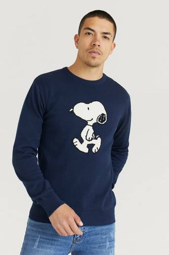 Dedicated Stickad Tröja Sweater Mora Snoopy Navy Svart