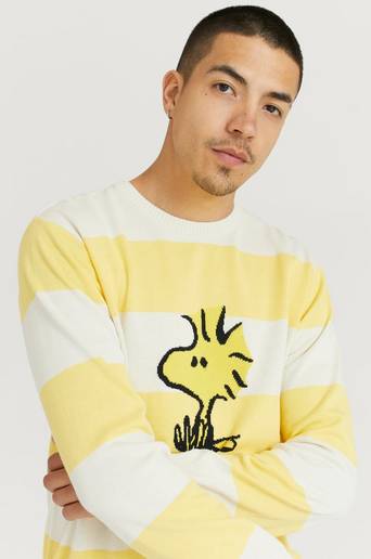 Dedicated Stickad Tröja Sweater Mora Woodstock Stripe Yellow Gul