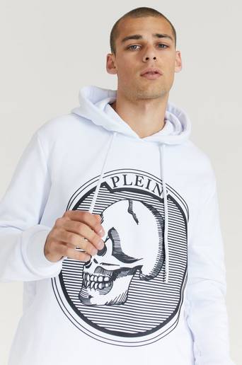 Philipp Plein Hoodie Sweatshirt Outline Skull Vit