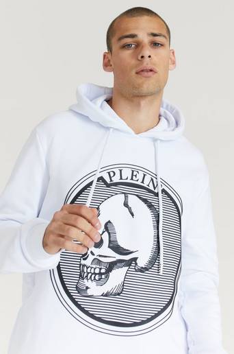 Philipp Plein Hoodie Sweatshirt Outline Skull Vit