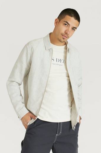 J.Lindeberg Overshirt Jason Zip Drape Linen Grå