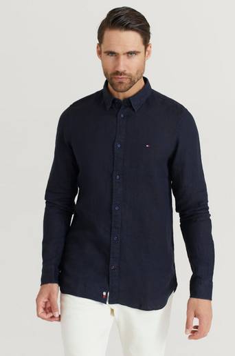 Tommy Hilfiger Skorta Slim Garment Dyes Linen Shirt Blå