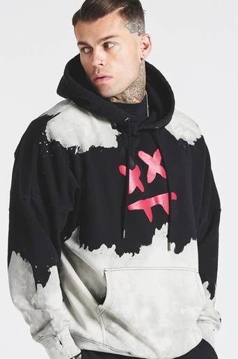 SIKSILK Hoodie Oversized Bleach Wash Hoodie Svart