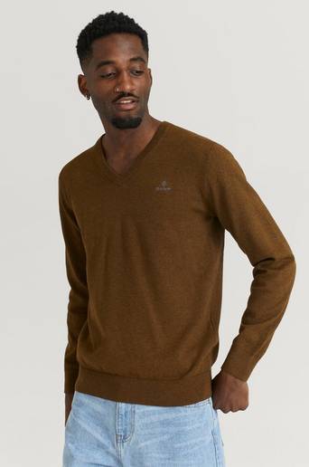 Gant Stickad Tröja Classic Cotton V-Neck Brun