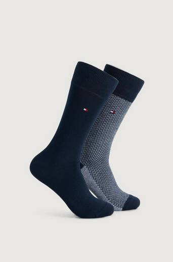 Tommy Hilfiger 2-Pack Strumpor TH Men Seasonal Sock 2P Herringbone Neppy Blå