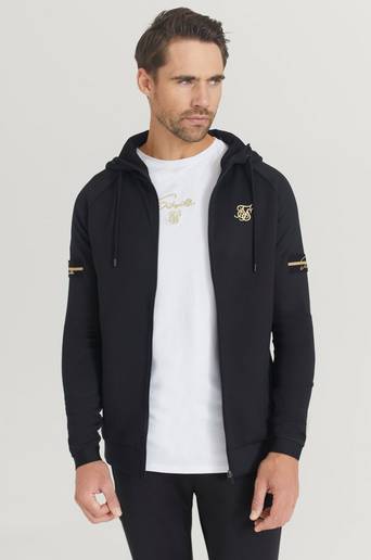 SIKSILK Hoodie Exposed Tape Zip Through Jacket Svart