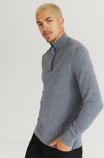 Calvin Klein Stickad Tröja Superior Wool Quarter Zip Grå