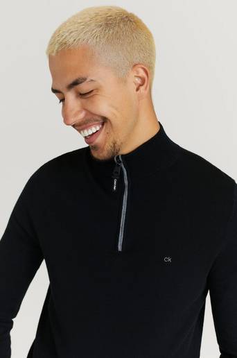 Calvin Klein Stickad Tröja Superior Wool Quarter Zip Svart