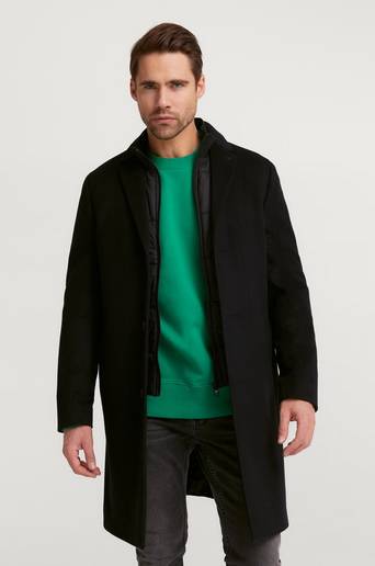 Calvin Klein Rock Wool Melton Coat With Vest Svart