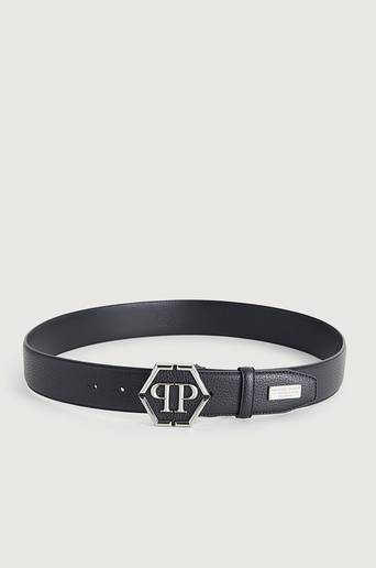 Philipp Plein Bälte Leather Belt Iconic Plein Svart