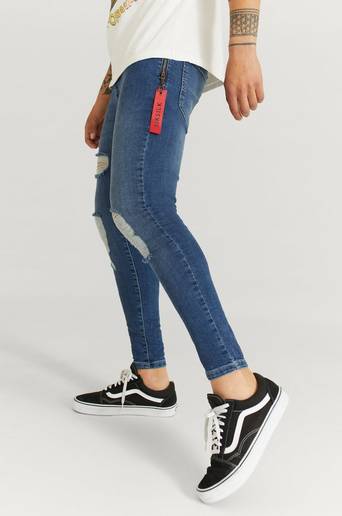 SIKSILK Jeans Distressed Flight Denims Blå