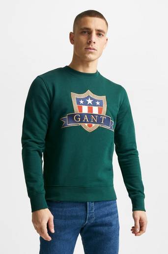 Gant Sweatshirt D1. Gant Banner Shield C-Neck Grön