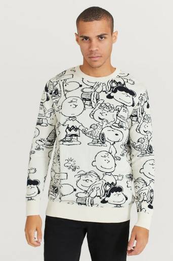 Dedicated Finstickad Sweater Mora Peanuts AOP Off-White Vit