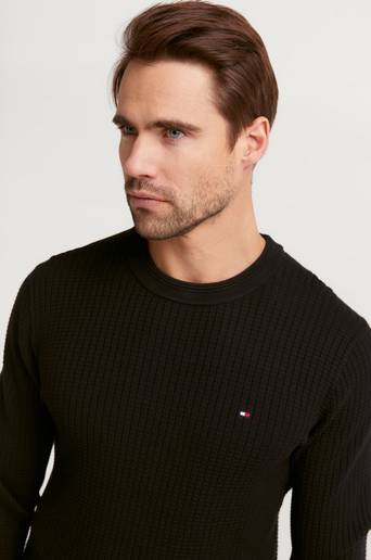 Tommy Hilfiger Stickad Tröja Grid Structure Crew Neck Svart