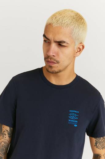 Nudie Jeans T-Shirt Roy Respect The Worker Blå