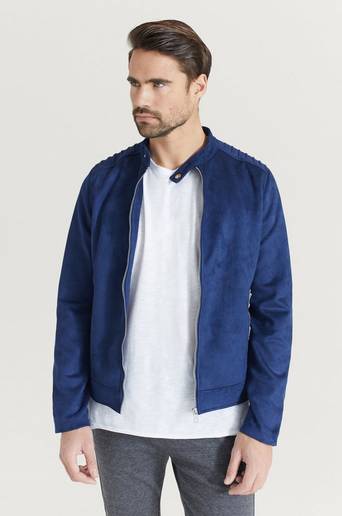 William Baxter Jacka Fake Suede Racer Jacket Blå