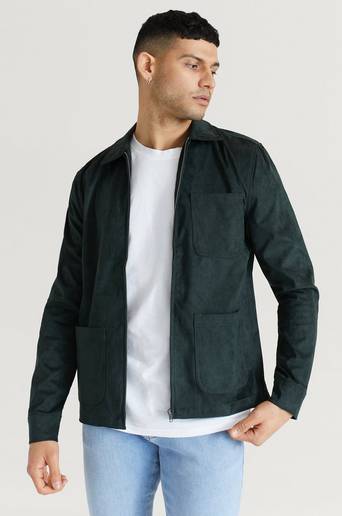 William Baxter Overshirt Fake Suede Zip Overshirt Grön