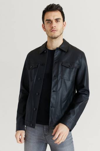 William Baxter Jacka Trucker Jacket Fake Leather Svart