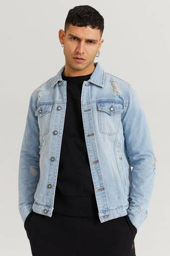 William Baxter Jeansjacka Destroyed Denim Jacket Blå