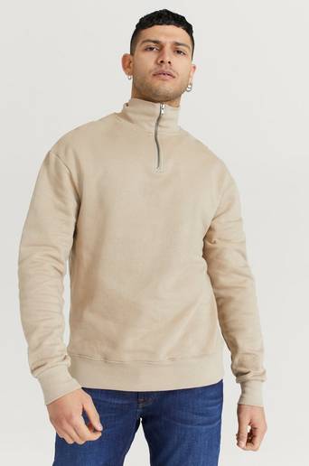 Studio Total Sweatshirt 1/2 Zip Rib Collar Sweater Beige