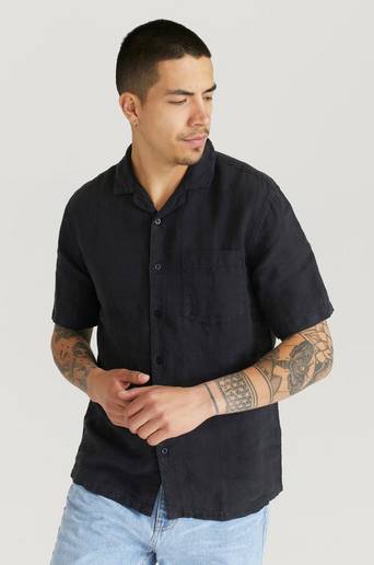 Studio Total Kortärmad skjorta Linen Camp Shirt Svart