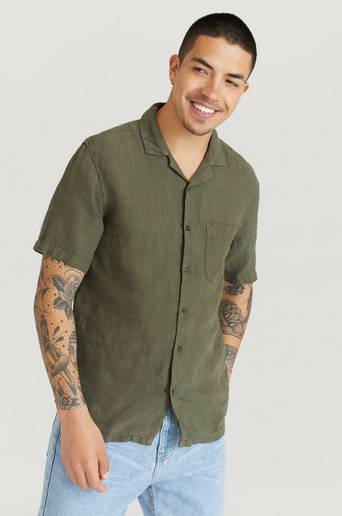 Studio Total Kortärmad skjorta Linen Camp Shirt Grön