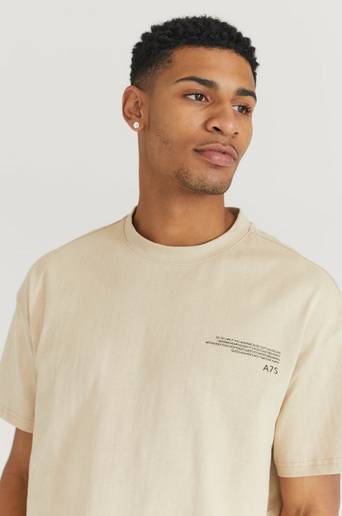 A7S Tee Small Text Print Beige