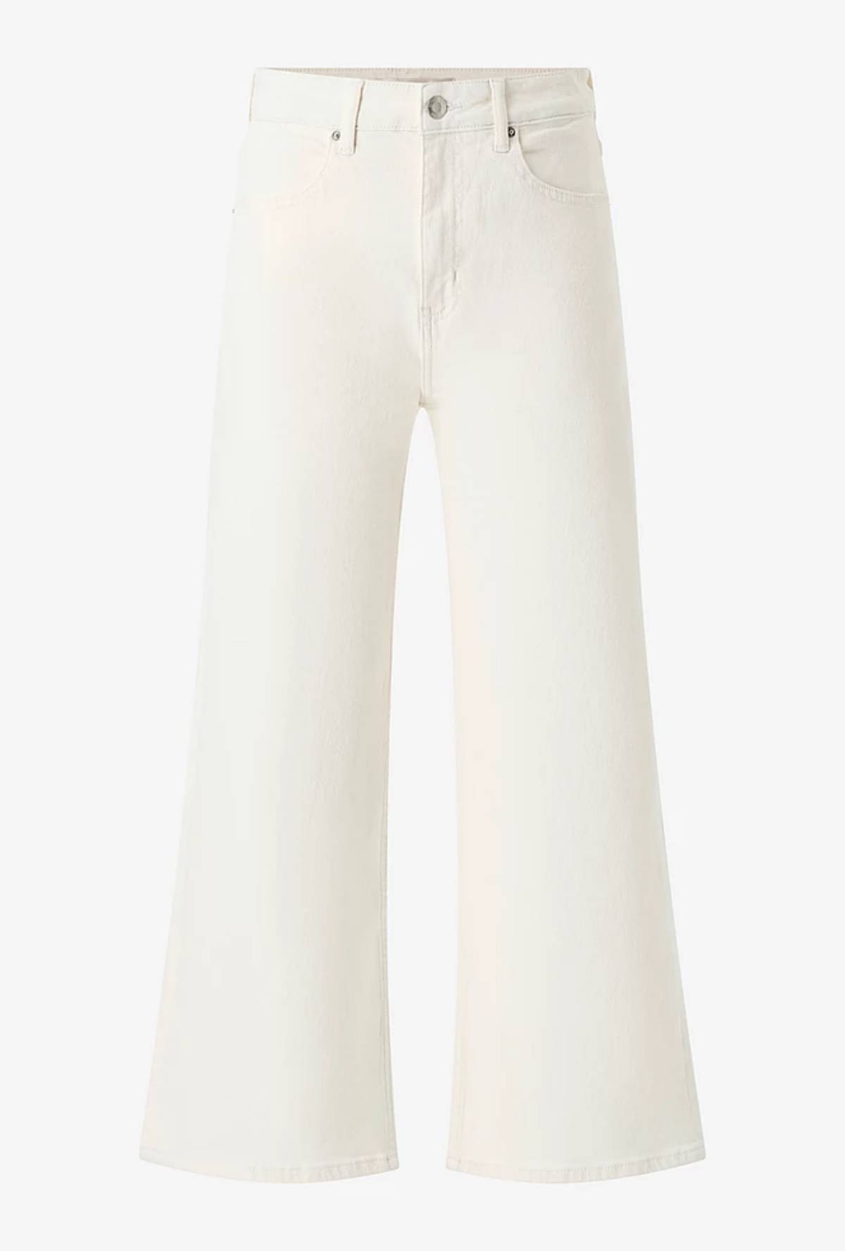 Cropped kremhvite jeans med vide ben.