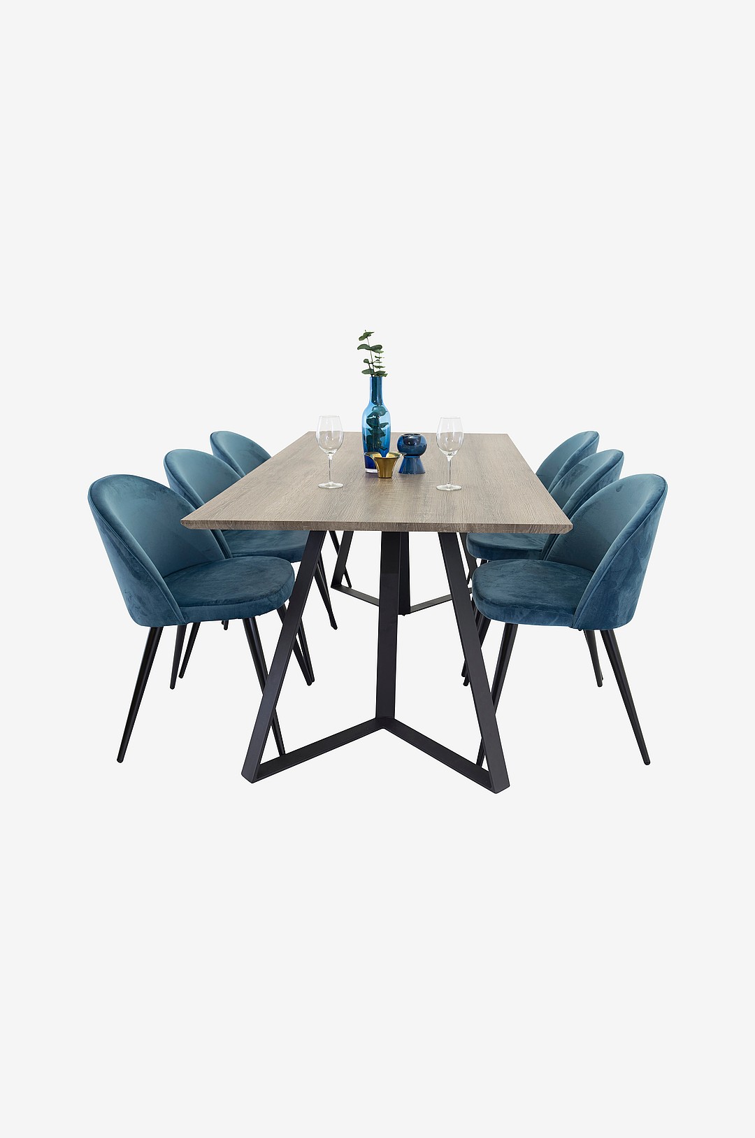 Venture Home - Maggie Matbord och 6 st Velvet stol - Blå